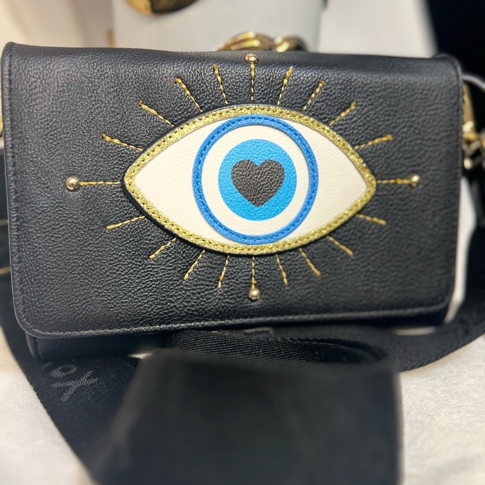 Betsey Johnson Black Crossbody Bag with Blue & White Eye Motif - Picture 11 of 13